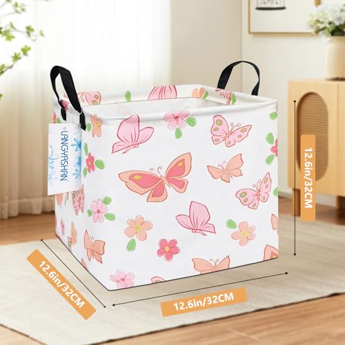 Image of Square Storage Baskets Children Shelves Gift Toy Organizer Room Butterfly | Laundry Hamper Collapse Canvas with Handles for Organizing Home Kitchen Children Toys Office Closet Shelf