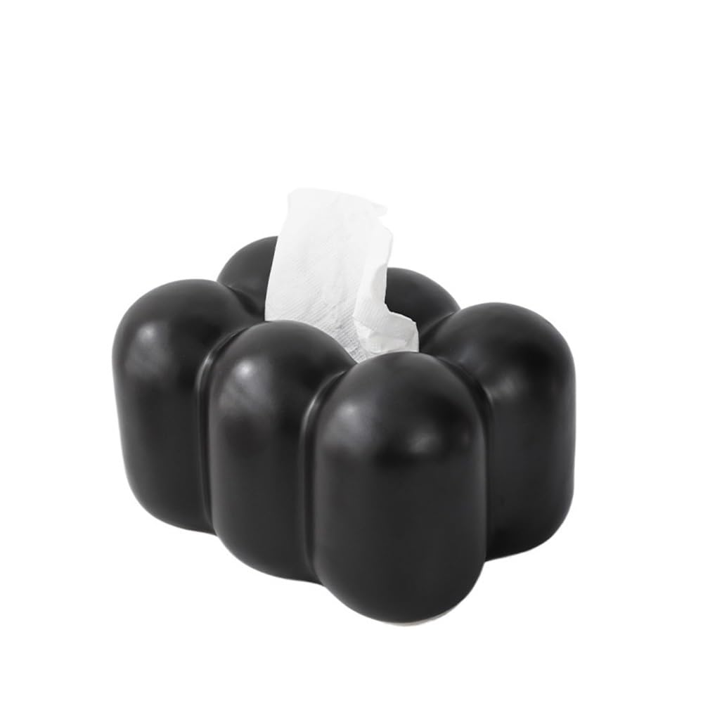 Tissue Case Silver Tissue Box Ceramic Living Room Coffee Table Desktop Decoration Tissue Dispenser(Black)