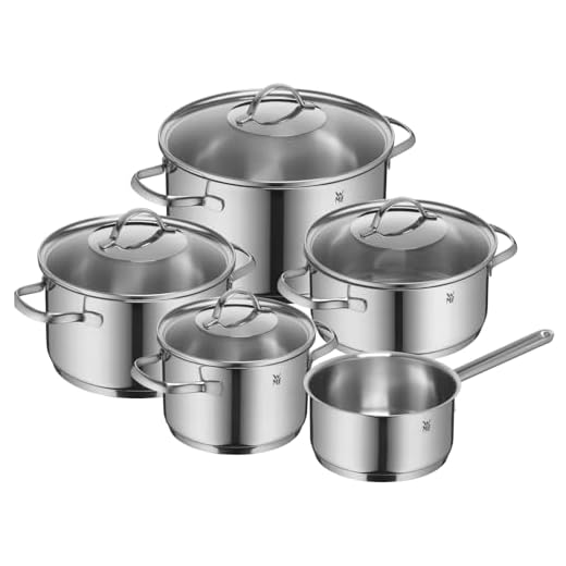 WMF 0721056380 Plus 5-delige pannenset, inhoud 3 kookpan hoog (16,20,24 cm) 1 kookpan laag 20cm, 1 steelpan 16cm, Alle Warmtebronnen incl. Inductie, Cromargan 18/10 RVS, Glazen Deksel