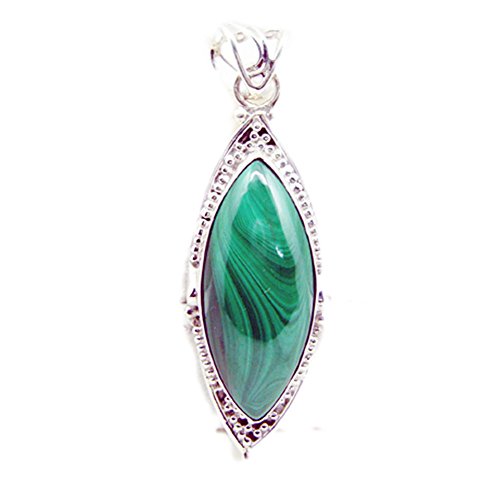 Collier malachite véritable pour femme en argent sterling 925 avec pendentif marquise fait main