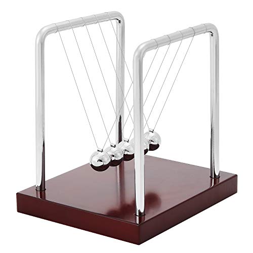 Newtons Cradle Balance Balls with Red Wooden Base Fun Science Physics Learning Desk Toys Fun Gadget 5 Pendulum Balls for Office and Home Decoration-Medium Red Wooden