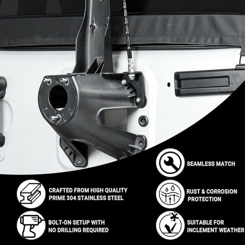 Image of CB Radio Antenna Spare Tire Mount Bracket for 2007-2018 Jeep Wrangler JK JKU Unlimited Rubicon Sahara 2 /4 Door, No-Drill Steel Antenna Holder for Offroad Ham Radio Scanner Whip Antennas