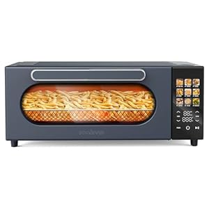 SEEDEEM 10-in-1 Air Convection Toaster Oven, 15L Convection Toaster Oven Cooker with Color LCD Display and Touch Screen, Toaster, Air Fryer, Dehydrate, 4 Accessories Included, 1800W, Ash Gray