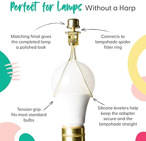 I Like That Lamp Clip On Lampshade Adapter (1 Pack), Classic Brass Gold Finish, Includes 1 Light Bulb Clip Shade Adapter, 1 Matching Finial and 2 Silicone Levellers, Fits All Standard Size Bulbs