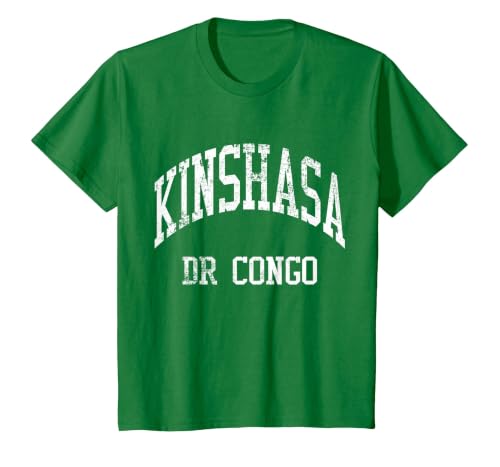 Kinshasa DR Congo Retro 70s College Sports Style T-Shirt, Youth, Kelly Green, 3T