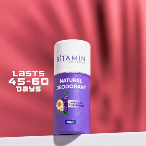 Image of Bitamin Natural Deodorant Underarm Roll On with 5% Vitamin C | Natural Deodorant for Men & Women | Made in India | No Aluminium, No Alcohol, No Parabens & No Triclosan | 8 Hour Odour Control | Lavender & Chamomile - 30g (Pack of 1)