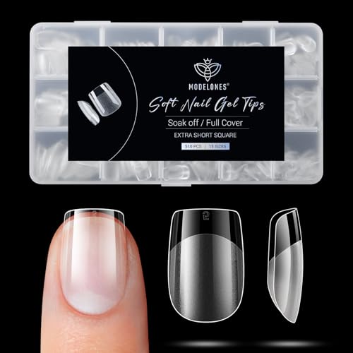 Image of Modelones Extra Short Square Fake Nail Tips - 510Pcs Gel Tips Pre-shaped Half Matte Full Cover Clear Acrylic Gel Kit False Press on Nails for Extension DIY Salon 15Sizes