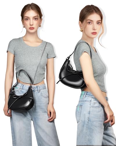 Shoulder Bag for Women - Bow Clutch Purse PU Leather, Removable Chain Crossbody Handbag with Zipper Closure3