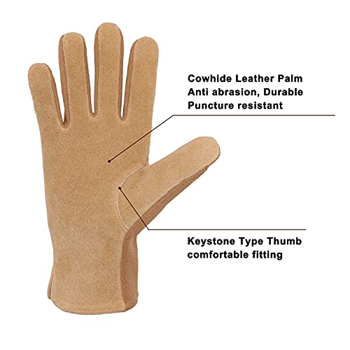 Womens Leather Work Gloves, 2 Pairs Cowhide Gardening Gloves Breathable Utility Work Gloves For Driver, Mechanics, Construction, Yardwork (Small, Brown) #TOP2
