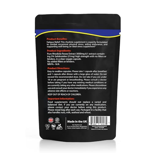 Neo Rhodiola Root Capsules - 3000mg Enhanced Energy Level Immune System Support Weight Management Muscle Support Natural Vegan Supplement - 60 Capsules 1 Month Supply