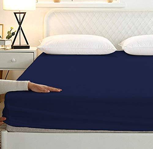 Image of Sweet Dream's 750 Collection Egyptian Cotton Fitted Bedsheet 4 to 12 Inch Matress 15 inch Drop Full XL Size Bed (54x78) Inches (4.5 by 6.5) Feet + 2 Pillow Covers (18x28), Navy Blue