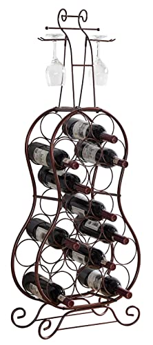 Kb Designs - Cello- Free Standing Metal Wine Rack, 19 Bottles With Wine Glass Holder, Bronze #TOP2