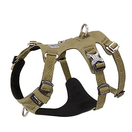 WINHYEPET Waterproof Fabric Dog Harness High Density Nylon Webbing Light-weight Double-H Shape Embroidery 5 Adjustable Positions Easy Control for Small Medium Large Pets YH1807(Army Green, M) — image 1