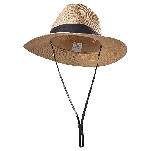 Happy Hippo Women's Wide Brim Straw Panama Hat Fedora Roll Up Beach Hat, Sun Hat Upf50+, Adjustable (Khaki) #TOP7