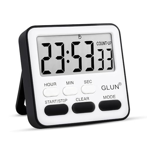 Image of GLUN Digital Kitchen Timer with Clear Loud Alarm for Cooking, Stop Watches Timer Clock with Alarm & Magnetic Back, LCD Backlit Display, Classroom for Kids & Teachers Black Back