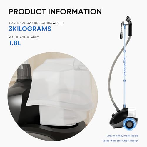 Image of NEWBULIG Garment Steamer for Clothes Standing, 1500W Efficient Clothes Steamer Standing with Wheels, Professional 58OZ Water Tank for Continuous Steaming, Fast Heating Wrinkle Remover