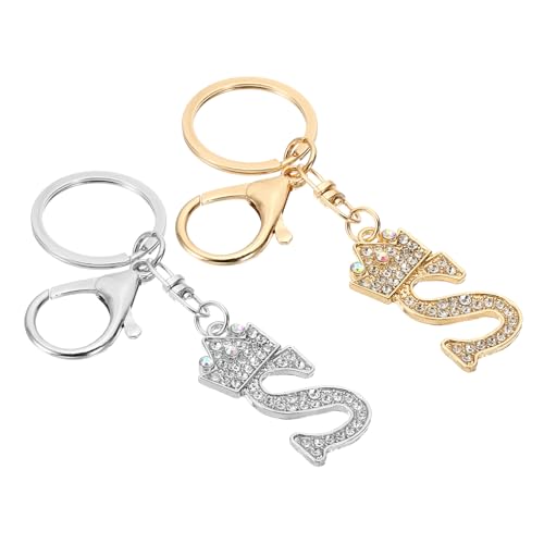Porte-clés lettre S en strass PATIKIL lot de 2 pour décoration de sac à dos doré et argenté 9x3cm