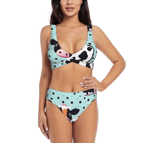Bikini 2 pièces à motif vache mignon - Maillot de bain gainant pour femme