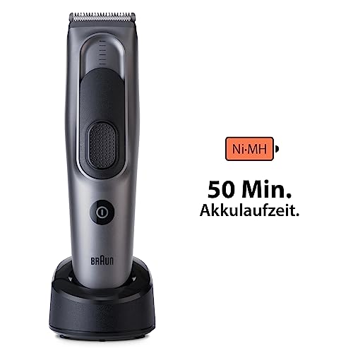 Braun Haarschneider Series 7, Haarschneidemaschine und Rasierapparat für Herren, Haartrimmer mit Ultrascharfe Klingen, 17 Längen, 2 Kammaufsätze, 50 Min. Akku, Abwaschbar, HC7390, Grau