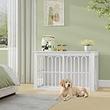 HEXCELEN Hundekäfig-Möbel aus Holz, 100 cm Hundebox für Zuhause, Hundekäfig mit 2 Türen, Schiebetüren, für Kleine, Mittlere Hunde, Robuster, Beistelltisch, 100 x 60 x 62,4 cm, Weiß