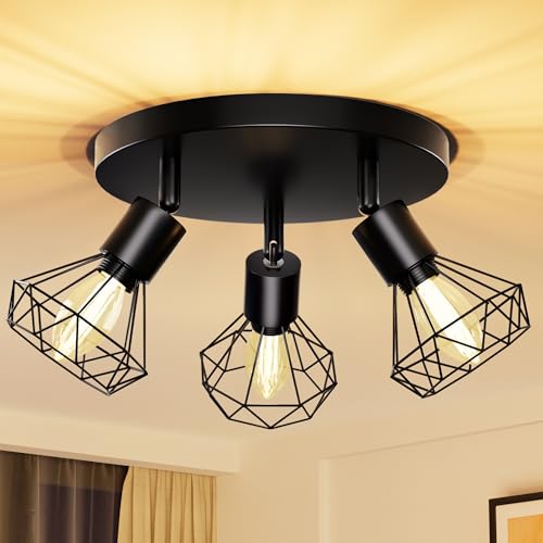 Deckenlampe LED Deckenleuchte 350 LED Deckenspots Lamp E14 3 Flammig Deckenstrahler Schwenkbar Schwarz Lampen Küchenlampe Wohnzimmer Flurlampe Hanging Ceiling Modern für Küche Flur Schlafzimmer