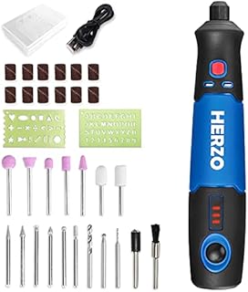 HERZO Cordless Rotary Tool,Mini Rotary Tool Kit 32 pcs Accessories 3.7V with Speed 5000-15000rpm, Electric Rotary Grinder for Polishing, Cleaning, Engraving for DIY