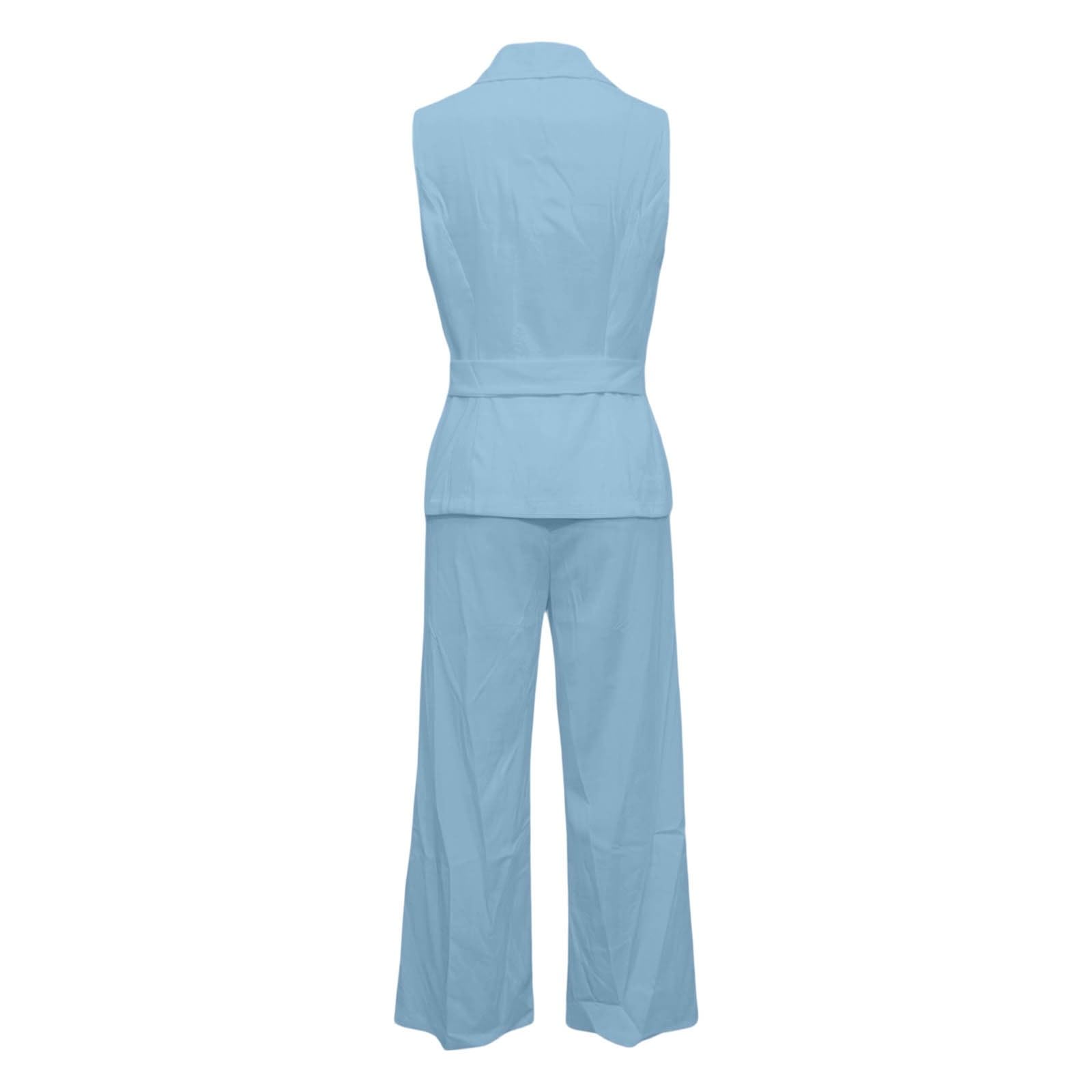 Conjunto de Chaleco de Verano 2 Piezas para Mujer Chaleco con Botón sin Mangas con Cuello en V y Pantalones Pierna Ancha Trajes de2 Piezas para Mujer Elegante Trabajo Oficina
