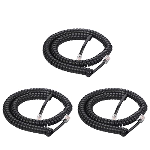 Telephone Handset Cord, 8Ft Uncoiled / 1.4Ft Coiled Landline Phone Handset Cable 4P4C Telephone Accessory Black (3 Pack) #TOP3