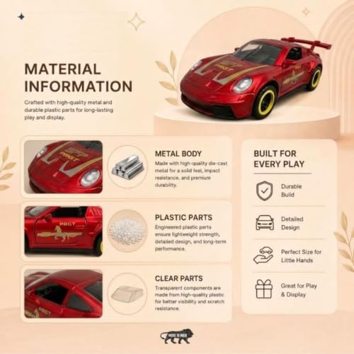 Image of 1:64 Scale Red Die Cast Metal Sports Car Model Toy Premium Collectible Miniature Replica with Realistic Detailing, Smooth Free Rolling Wheels for Display, Collection and Gift