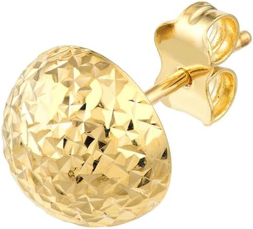14k Solid Yellow Gold Half Ball Crystal Sparkle-Cut Stud Earrings Ball Earring for Women in