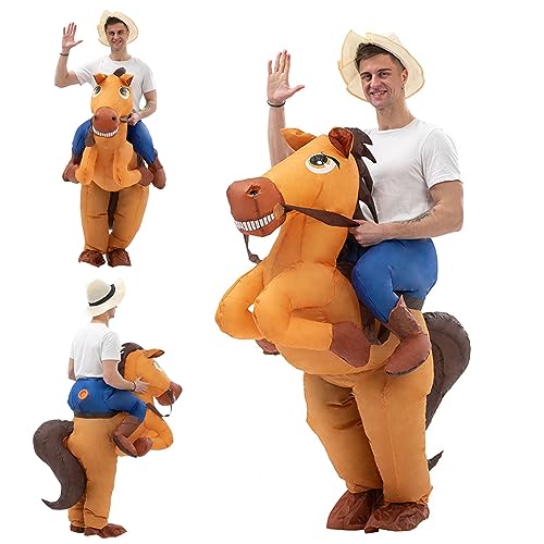 Costume gonflable de cowboy adulte avec souffleur pour déguisement d'Halloween drôle