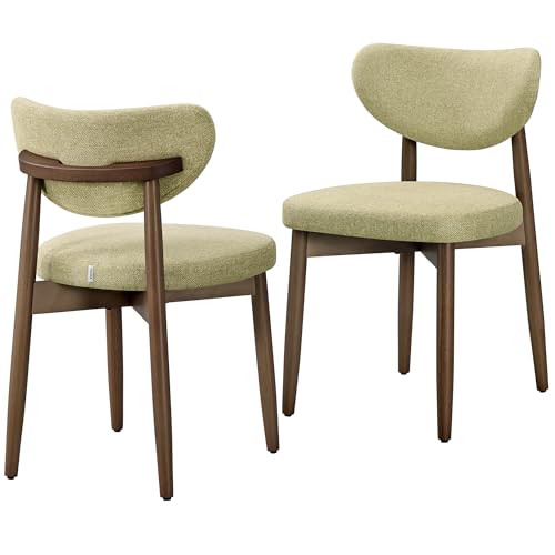 VASAGLE Chaises de Salle à Manger, Pieds en Bois Massif, Tissu Aspect Lin, Dossier Incurvé, 50 x 51 x 82 cm, Lot de 2, Vert Olive, pour Cuisine, Salon,...