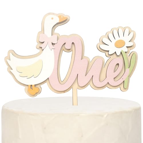One Silly Goose Cake Topper For Girls - Goose Theme 1st Birthday Wooden Decorations Pink Style 1st Cake Topper For Girls One Silly Goose First Birthday Decor