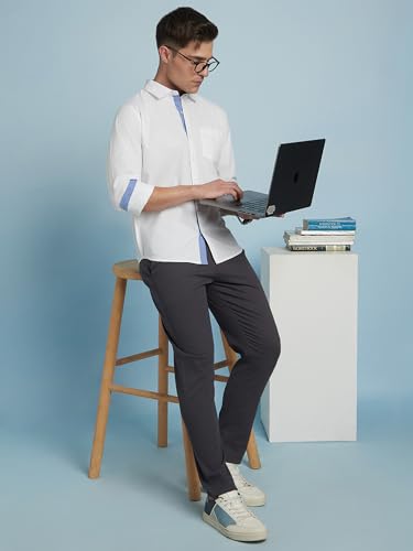 Image of Dennis Lingo Men Cotton Solid Slim Fit Casual Shirts