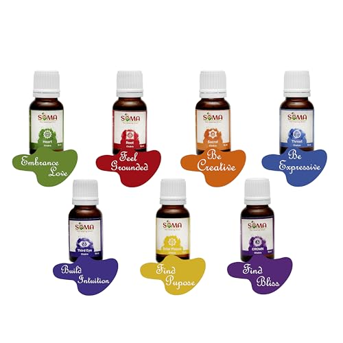 Image of Seven Chakra Oil Combo of Set 7 | Blends of Pure Essentials Oils Ideal for Calming Effects, | 15 ml | Aroma Oil & Seven Chakra Oils | Best for Aromatherapy & Meditation | Pack of 7