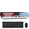 HP EliteDesk 800 G5 Mini PC de escritorio empresarial, Core i5-9500T hasta 3.7GHz, 32GB DDR4 RAM, 1TB SSD, teclado y mouse, WiFi, Windows 11 Pro (renovado)