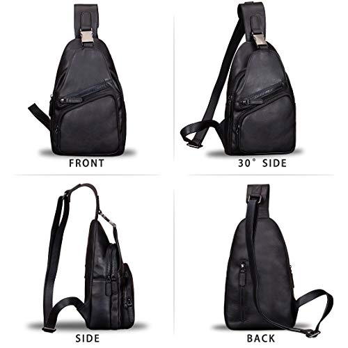 Genuine Leather Sling Bag for Men Women Crossbody Shoulder Backpack Handmade Chest Bag Motorcycle Daypack Travel4