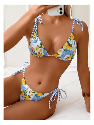 Women's Lemon Triangle String Bikini Two Piece High Cut Thong Halter Swimsuits Striped Bathing Suits2