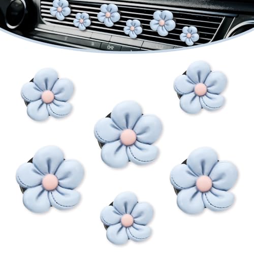 Image of JarThenaAMCS 6Pcs Daisy Floral Car Air Vent Clip Blue Flower Car Air Conditioner Outlet Decoration Cute Resin Interior Charm Ornament For Auto Accessories