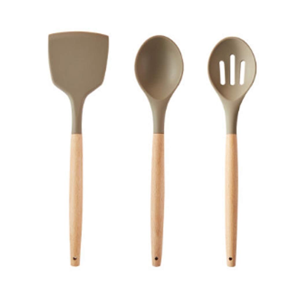 MYUYEE Kitchen Utensils Set,Plastic Shovel Shovel Spoon Slotted Spoon Nonstick Food Grade Silicone Beech Wood Handle Shovel Spoon Set