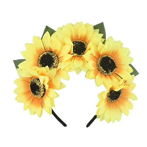 FRCOLOR Wedding Flower Crown Flower Headband Tropical Party Supplies Photo Headpiece Hawaiian Party Headband Sunflower Headband Headwear Yellow Headpiece