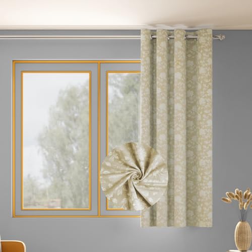 Image of haus & kinder Printed Jacquard Window Curtain 5 Feet Long Pack of 1 Window Curtain, 5 Feet Curtain for Window (Chateau Rose, Ivory Nature Design 130x152 CM)