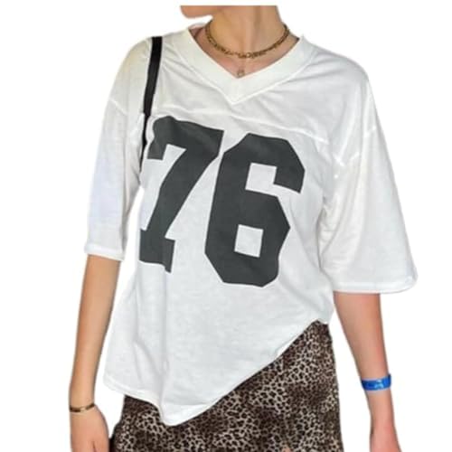 Oversized Jersey Women Summer Tops 2024 Grunge Graphic Tees Y2k Streetwear Short Sleeve Shirts