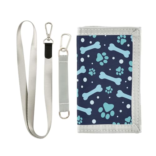 JHKKU Paw Bone Print Trifold Wallets for Kids Boys Girls, Outdoor Sports Wallet for Teen, with Zipper Coin Pocket Novelty Purse