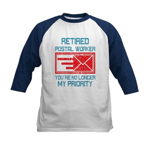 CafePress Retired Postal Worker Graphic: You Baseball Jersey Kids Cotton Baseball Jersey, 3/4 Raglan Sleeve Shirt Navy/White