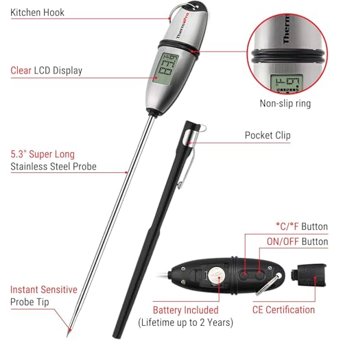 Image of LABART ThermoPro TP-02S Instant Read Meat Thermometer Digital Cooking Food Thermometer with Super Long Probe for Grill Candy Kitchen BBQ Smoker Oven Oil Milk Yogurt Temperature, Stainless Steel
