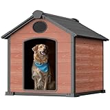 EHHLY 46" Large Dog House Outdoor Weatherproof, 3XL Big Dog House for 2 Large Dogs Outside, Insulated Igloo Pet House with Elevated Floor, Extra Durable Resin Plastic, 46Lx40Wx40H, Rustic Brown