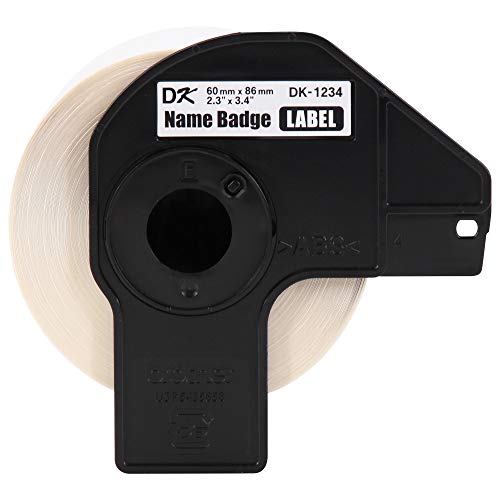 Image of Brother Genuine DK-1234 Die-Cut Name Badge Paper Labels,2.3 in x 3.4 in (60 mm x 86 mm) Adhesive Name Badge White Paper Labels,260-Labels per Roll,3 Rolls per Box,(Pack of 8)