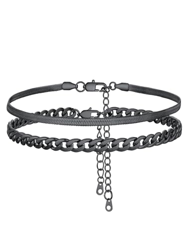 Image of FOCALOOK Anklet Bracelets Set for Women, 14K Gold Plated Waterproof Cuban Link Chain Layered Anklets Set for Plus Size Ankle 8-10.5 Inch Adjustable Summer Beach Jewelry Gift