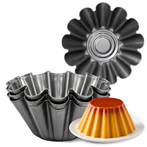 Flaneras Individuales, Molde para flan Molde Repostería, Antiadherente, Acero Inoxidable, Ideal para Flan, Postres, Salsa, Repostería y Cocción al Baño María, 18 cm Diámetro x 9 cm alto, 3 unidades